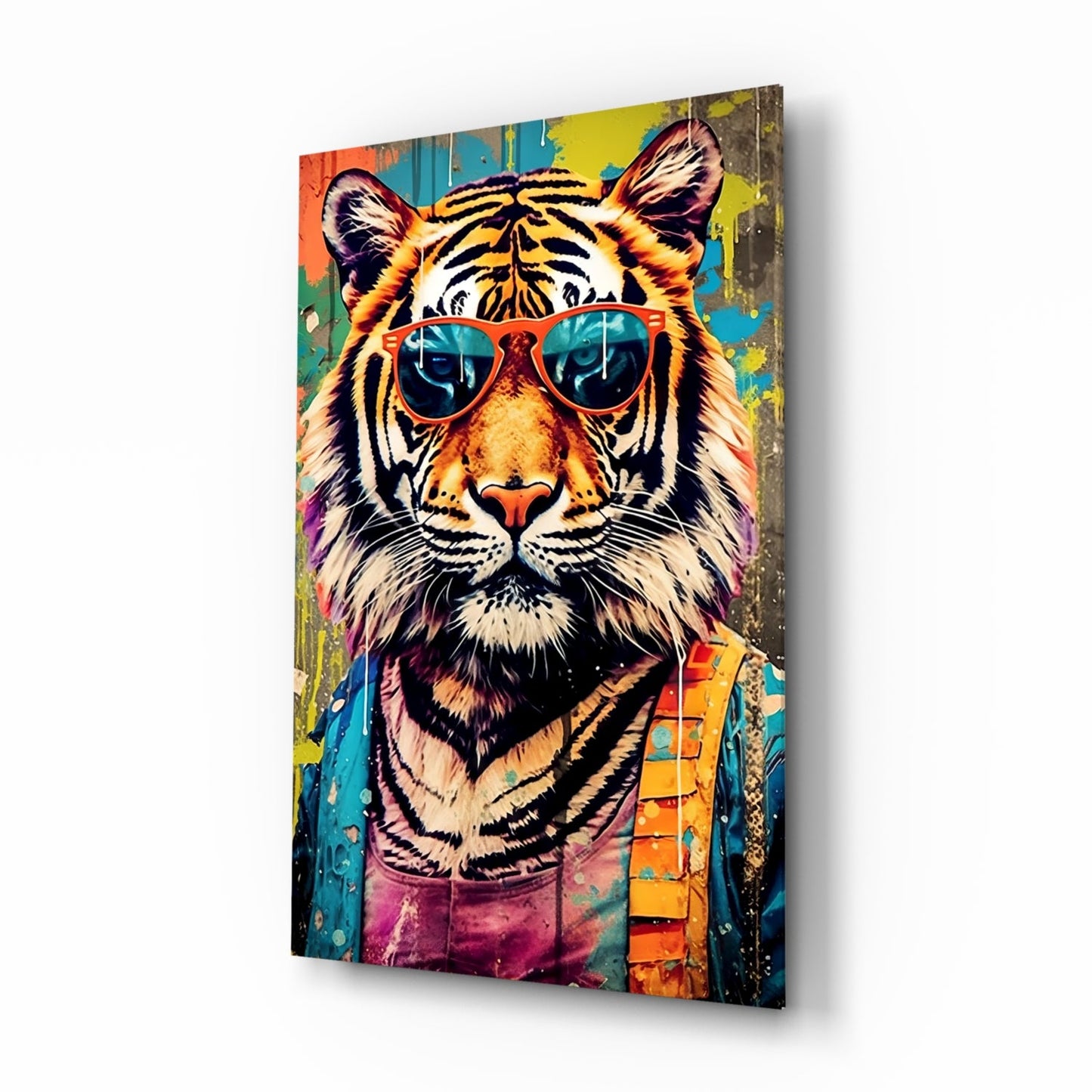 Streetwear tiger graffiti glass wall art