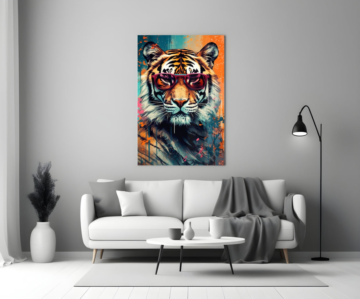 Teal and Orange Tiger Glass Wall Art