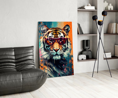 Teal and Orange Tiger Glass Wall Art