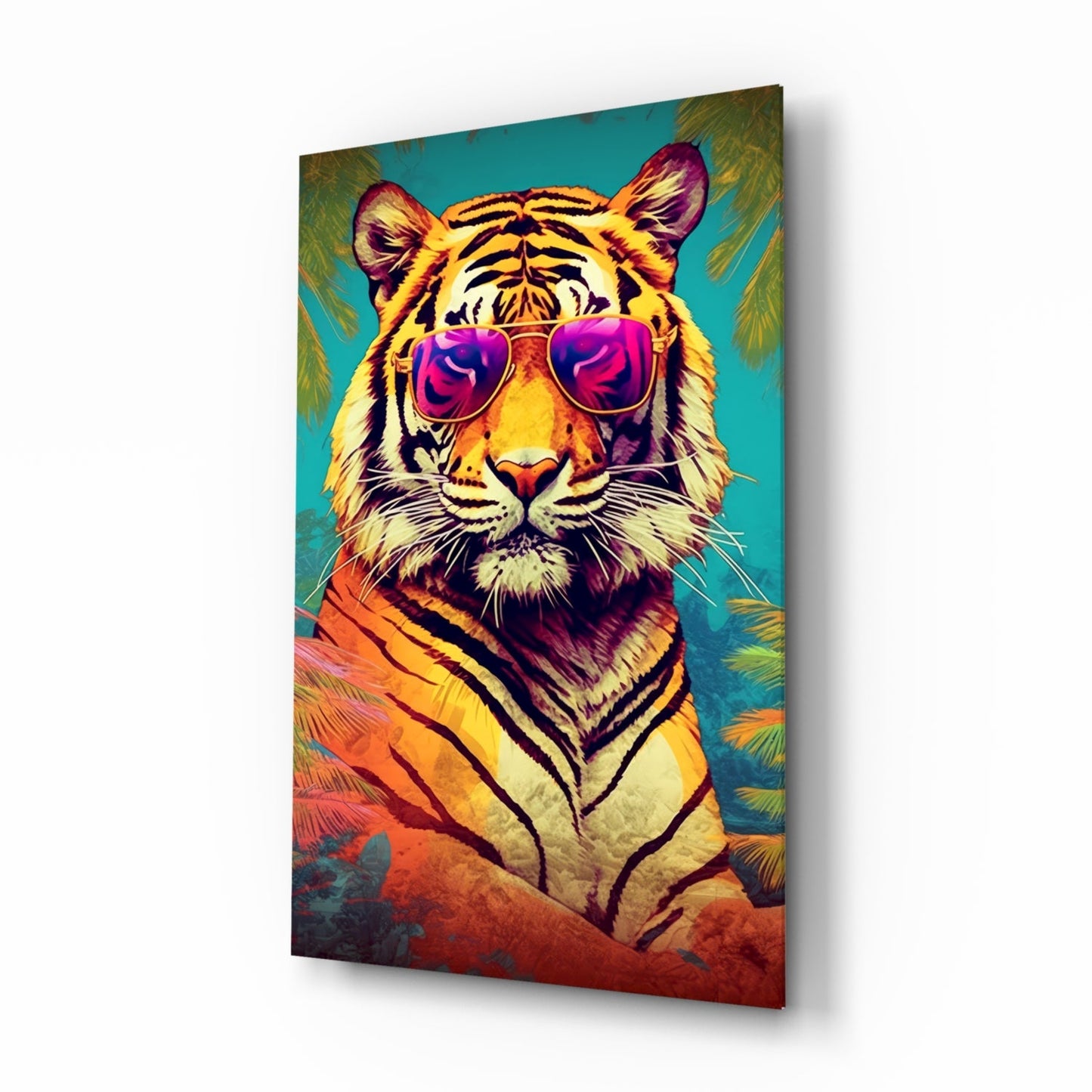 Tropical tiger pink shades glass wall art