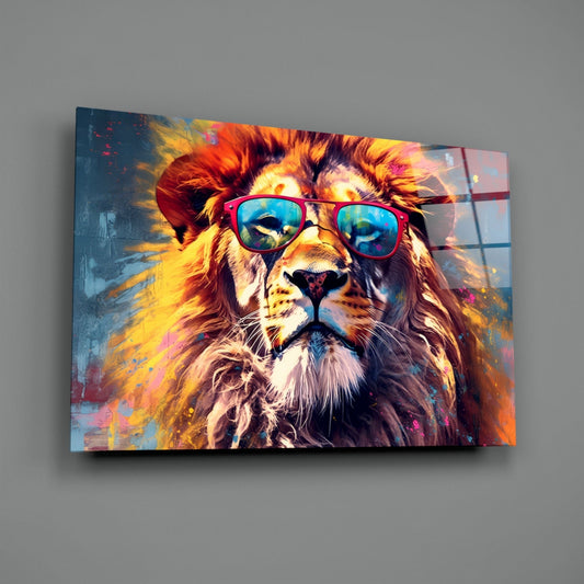 Cool Lion with Sunglasses Glass Wall Art