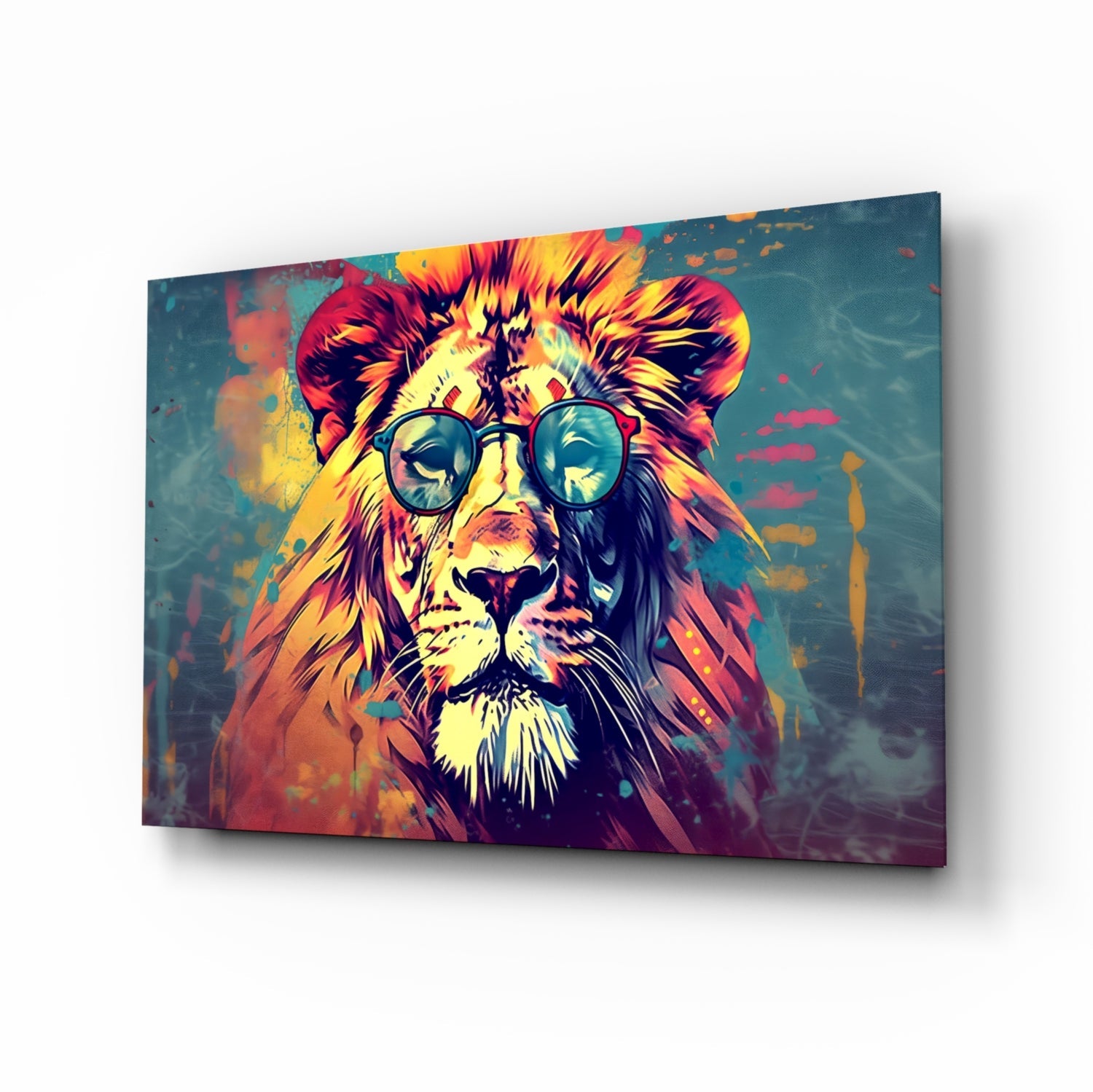 Shades Smoky Lion glass wall art print in high-gloss tempered glass