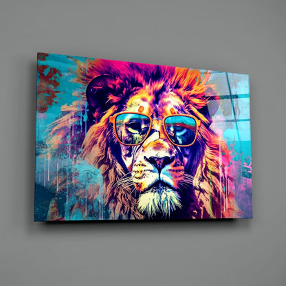 Turquoise Pop Art Lion Glass Wall Art