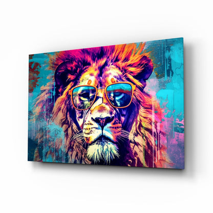 Turquoise Pop Art Lion Glass Wall Art