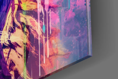 Turquoise Pop Art Lion Glass Wall Art