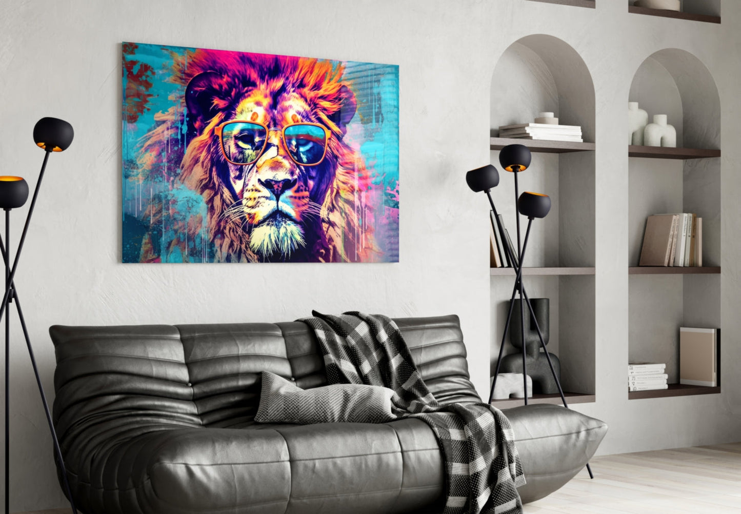 Turquoise Pop Art Lion Glass Wall Art