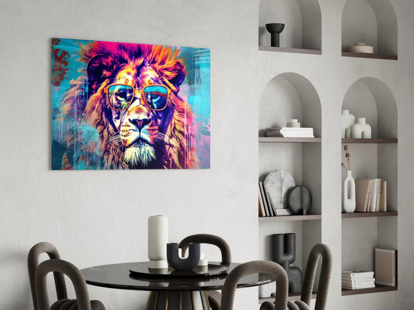 Turquoise Pop Art Lion Glass Wall Art
