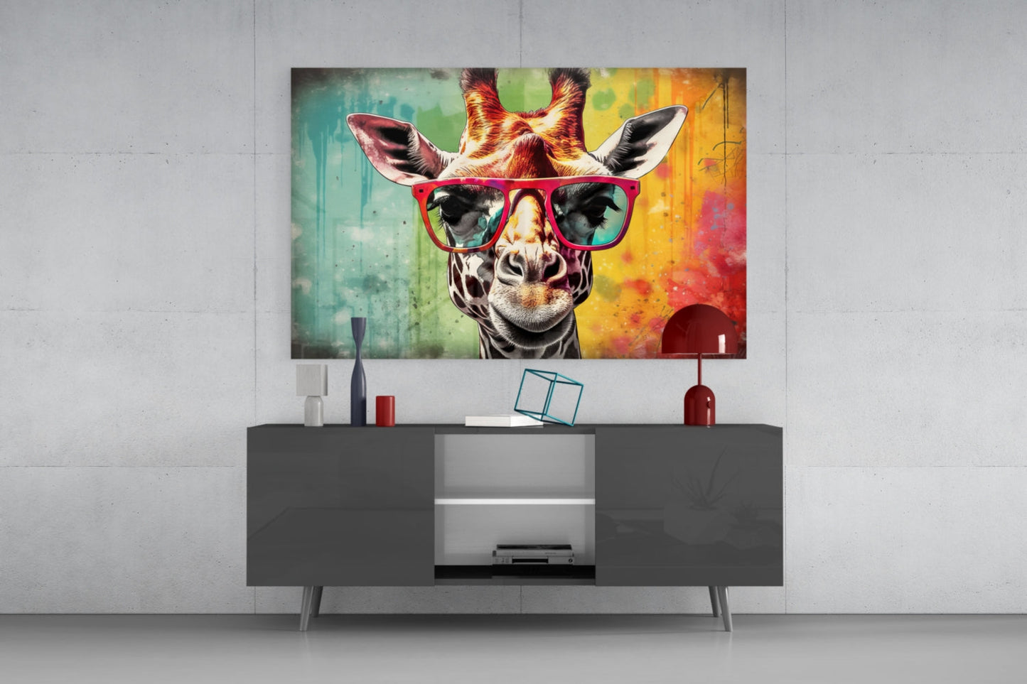 Rainbow Drip Giraffe Glass Wall Art