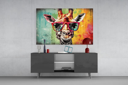 Rainbow Drip Giraffe Glass Wall Art