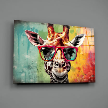 Rainbow Drip Giraffe Glass Wall Art