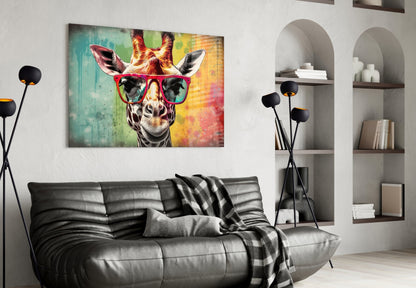 Rainbow Drip Giraffe Glass Wall Art