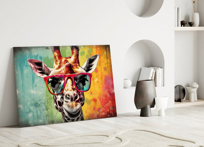 Rainbow Drip Giraffe Glass Wall Art