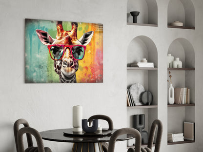 Rainbow Drip Giraffe Glass Wall Art