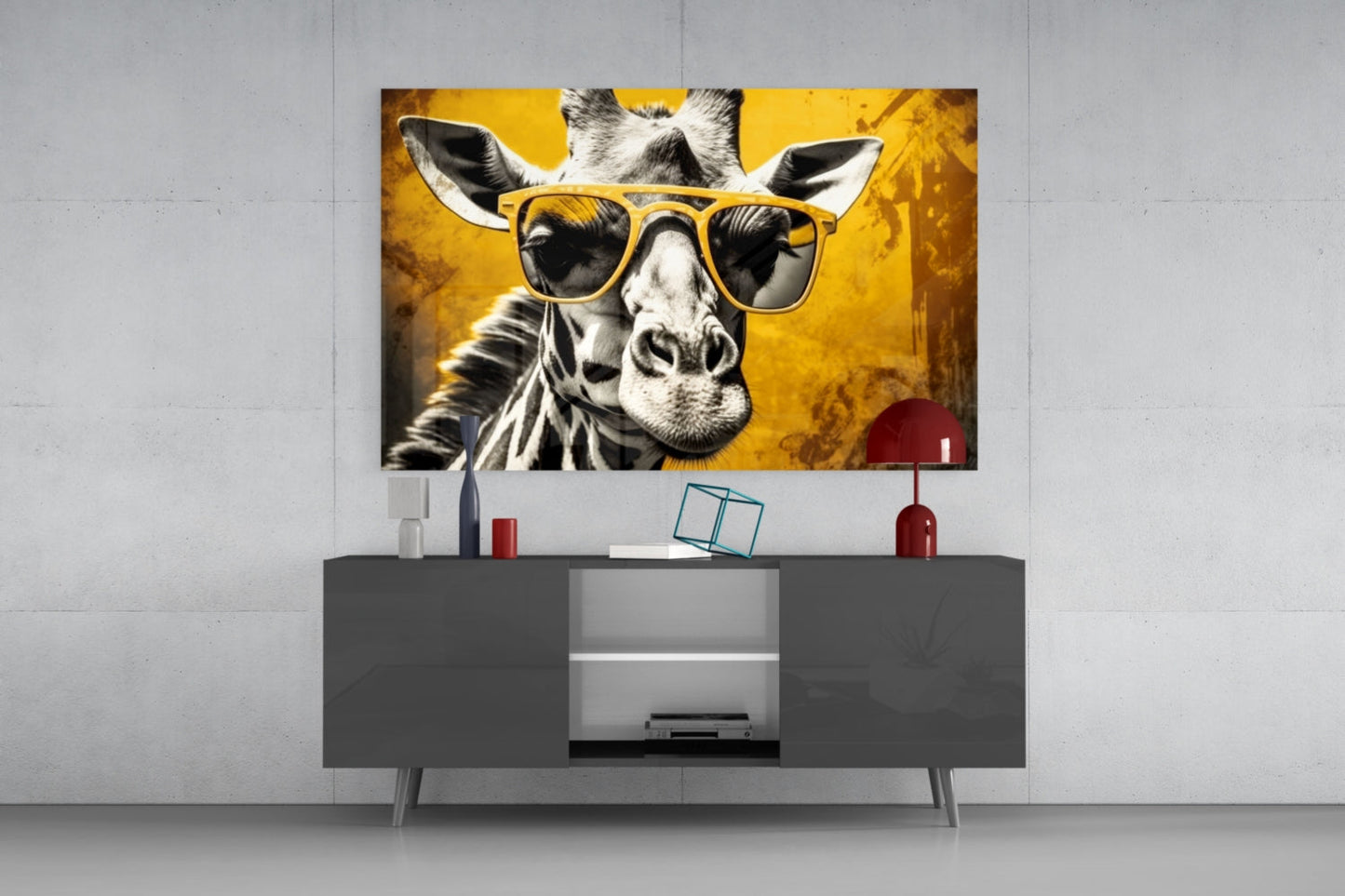Cool Giraffe Sunglasses Glass Wall Art