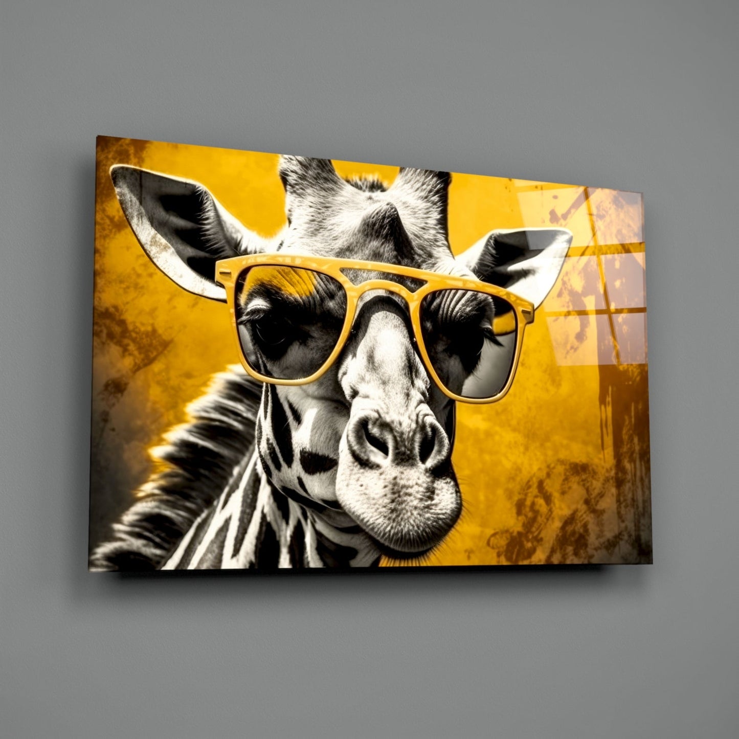 Cool Giraffe Sunglasses Glass Wall Art