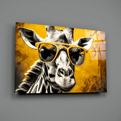 Cool Giraffe Sunglasses Glass Wall Art