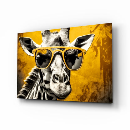 Cool giraffe sunglasses tempered glass wall art