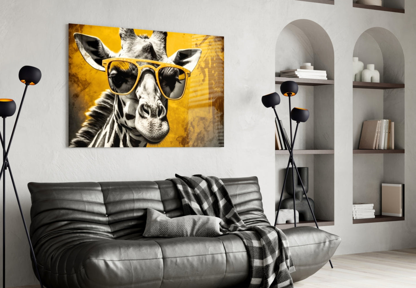 Cool Giraffe Sunglasses Glass Wall Art