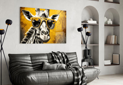 Cool Giraffe Sunglasses Glass Wall Art