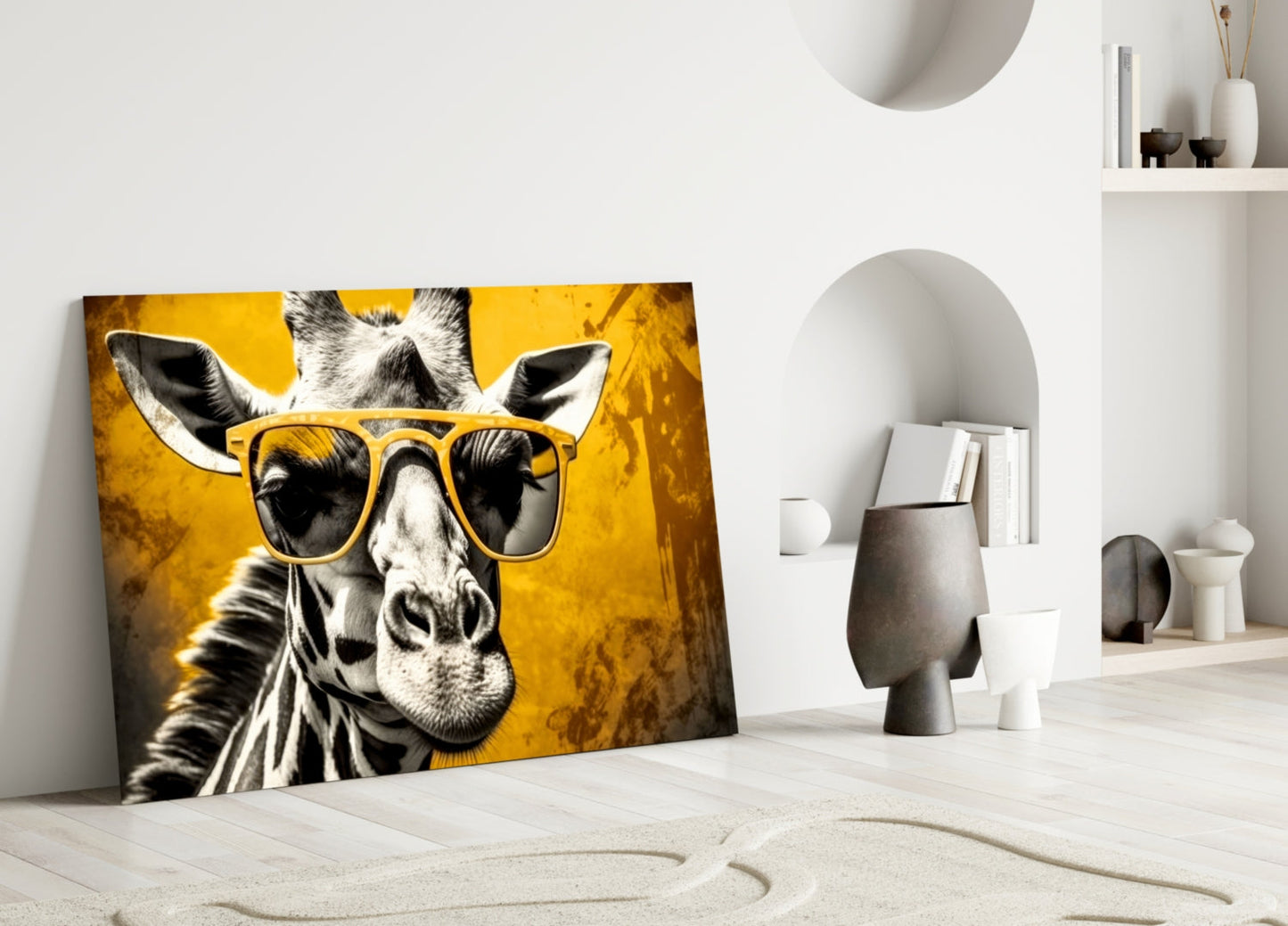 Cool Giraffe Sunglasses Glass Wall Art