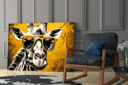 Cool Giraffe Sunglasses Glass Wall Art