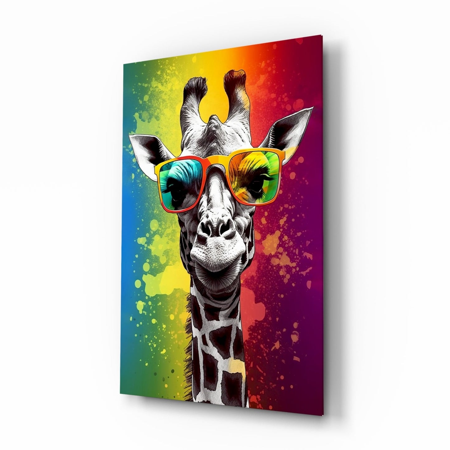 Rainbow stripe giraffe glass wall art