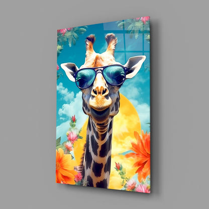 Aviator Giraffe Sunset Glass Wall Art