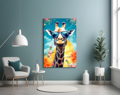 Aviator Giraffe Sunset Glass Wall Art