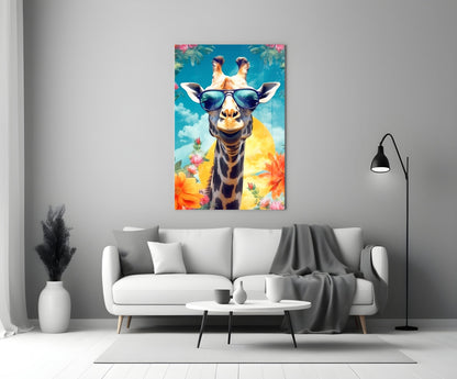 Aviator Giraffe Sunset Glass Wall Art
