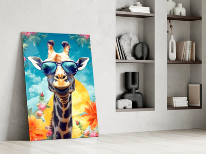 Aviator Giraffe Sunset Glass Wall Art