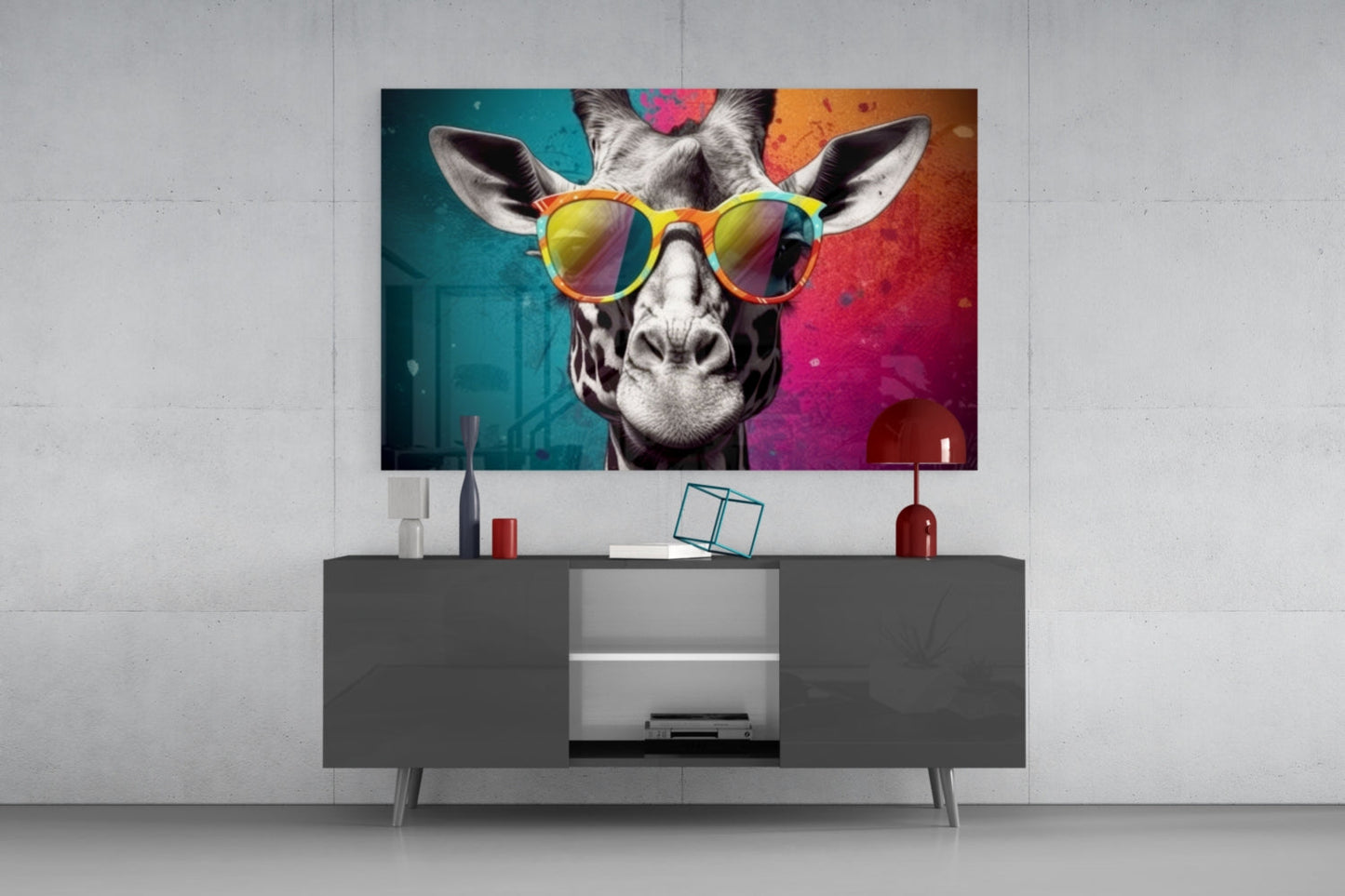 Color Block Giraffe Glass Wall Art