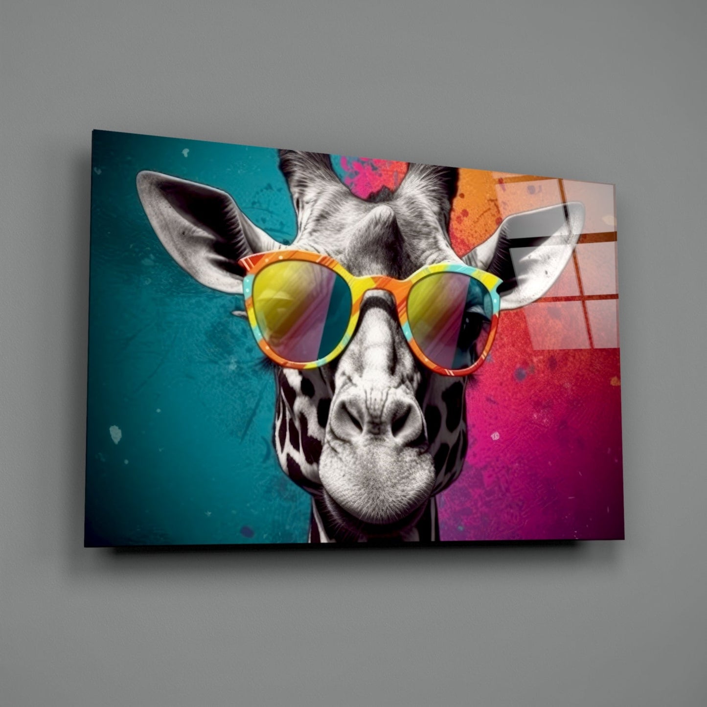 Color Block Giraffe Glass Wall Art