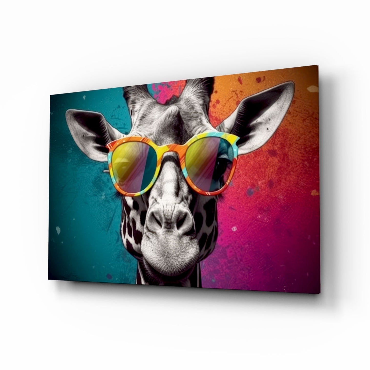 Color Block Giraffe Glass Wall Art