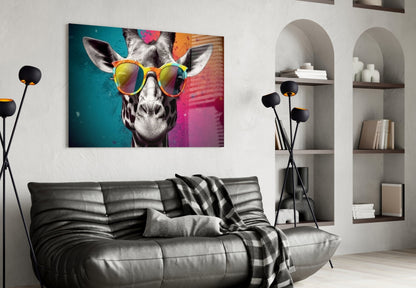 Color Block Giraffe Glass Wall Art