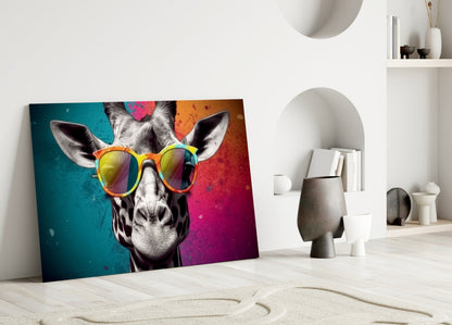 Color Block Giraffe Glass Wall Art