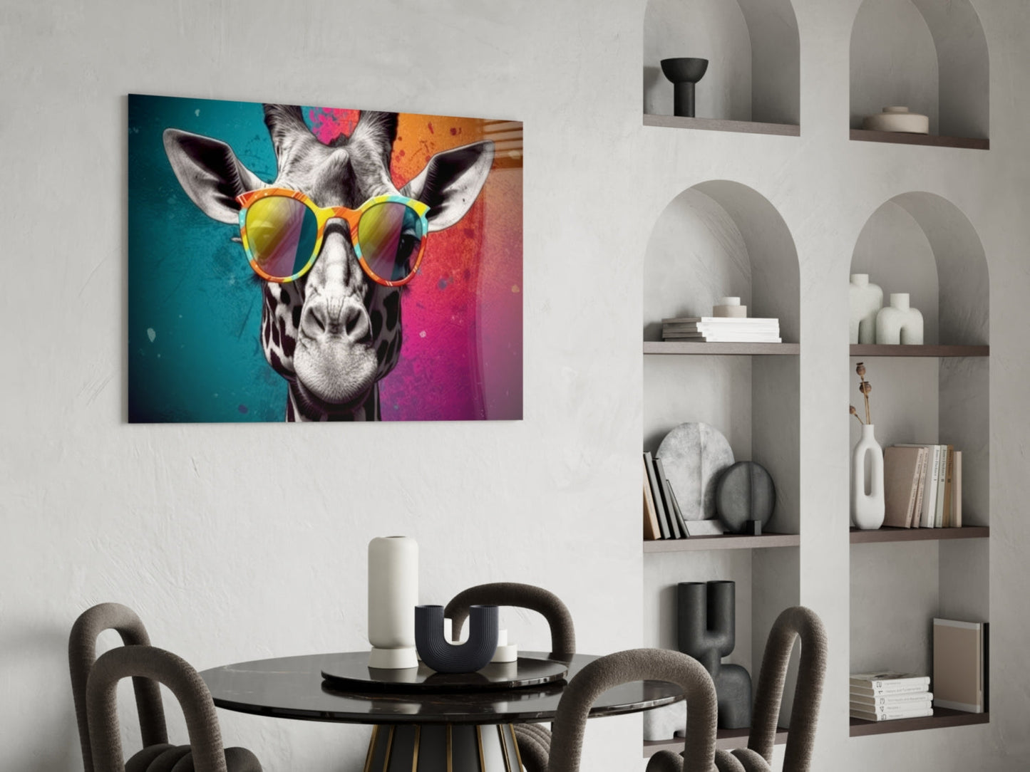 Color Block Giraffe Glass Wall Art