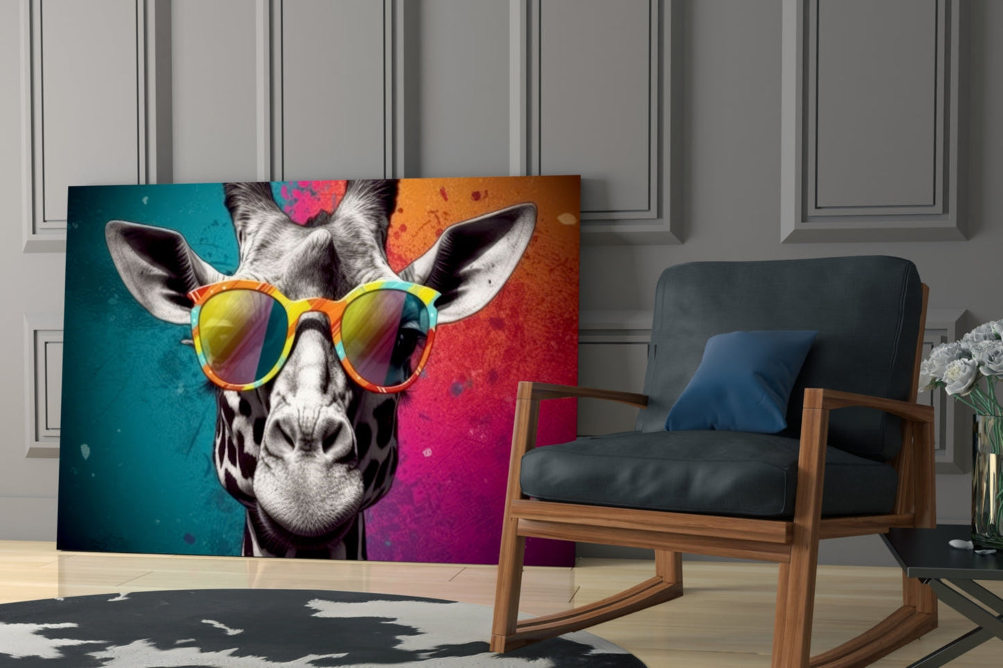Color Block Giraffe Glass Wall Art