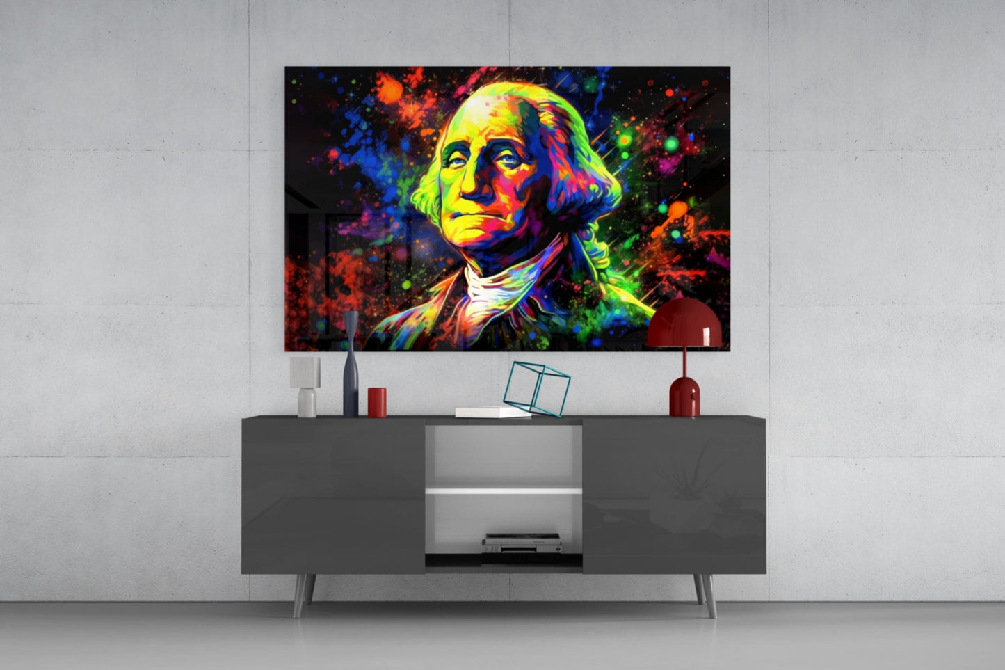 Benjamin Franklin Neon Pop Glass Wall Art
