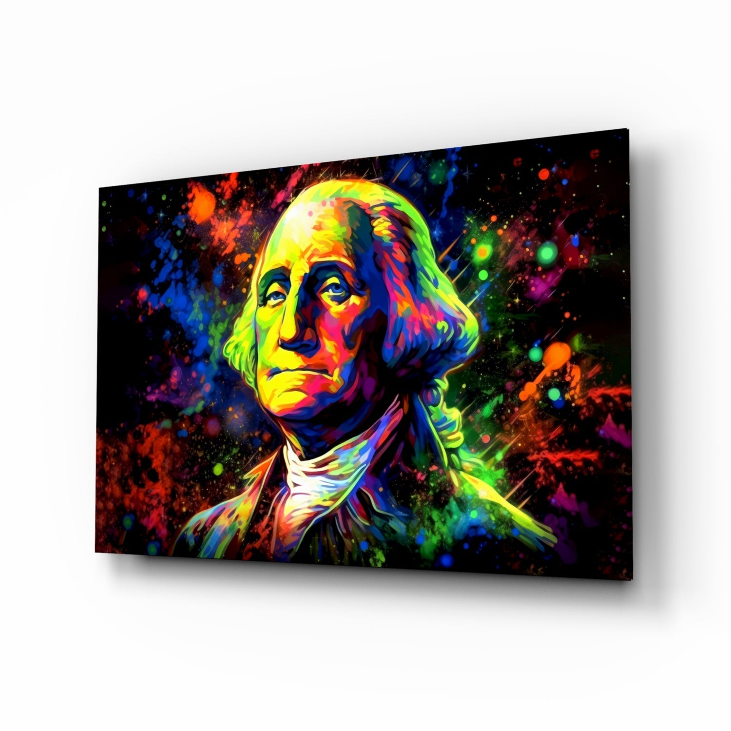 Benjamin Franklin neon pop glass wall art