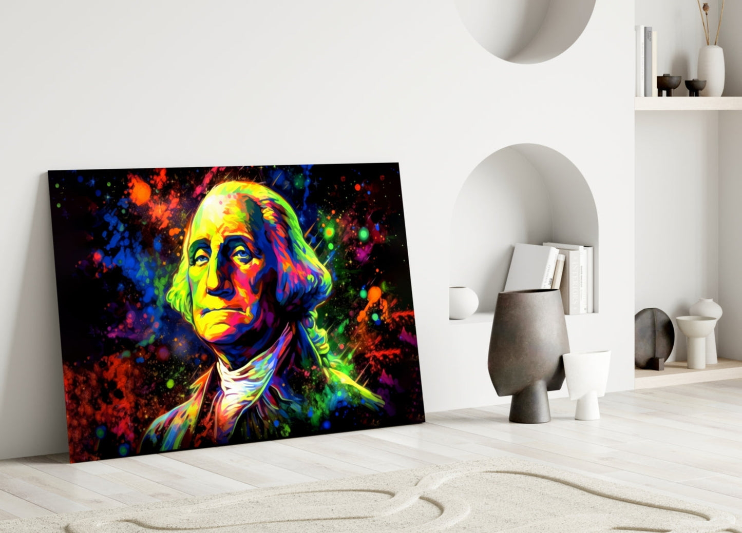 Benjamin Franklin Neon Pop Glass Wall Art