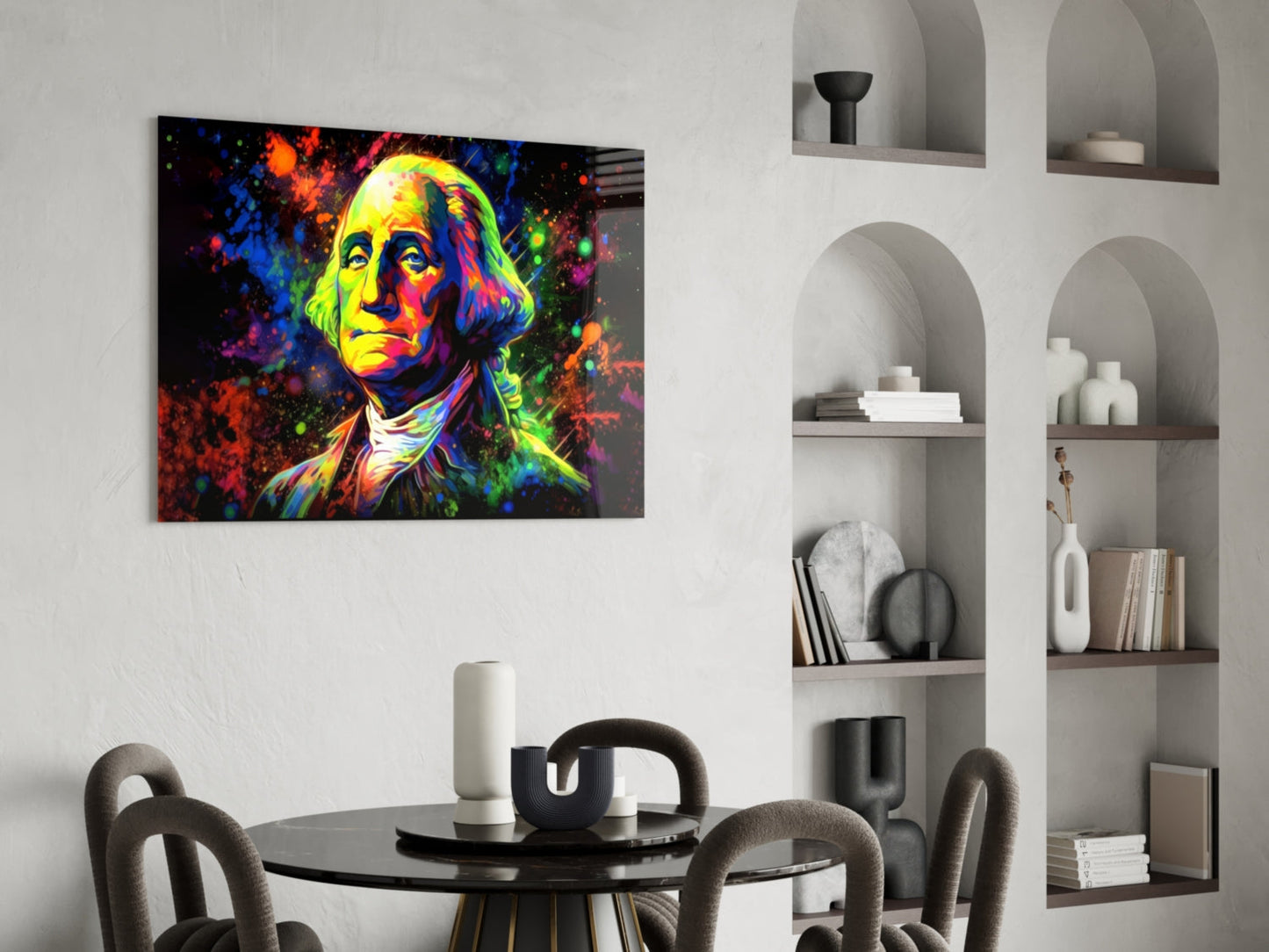 Benjamin Franklin Neon Pop Glass Wall Art