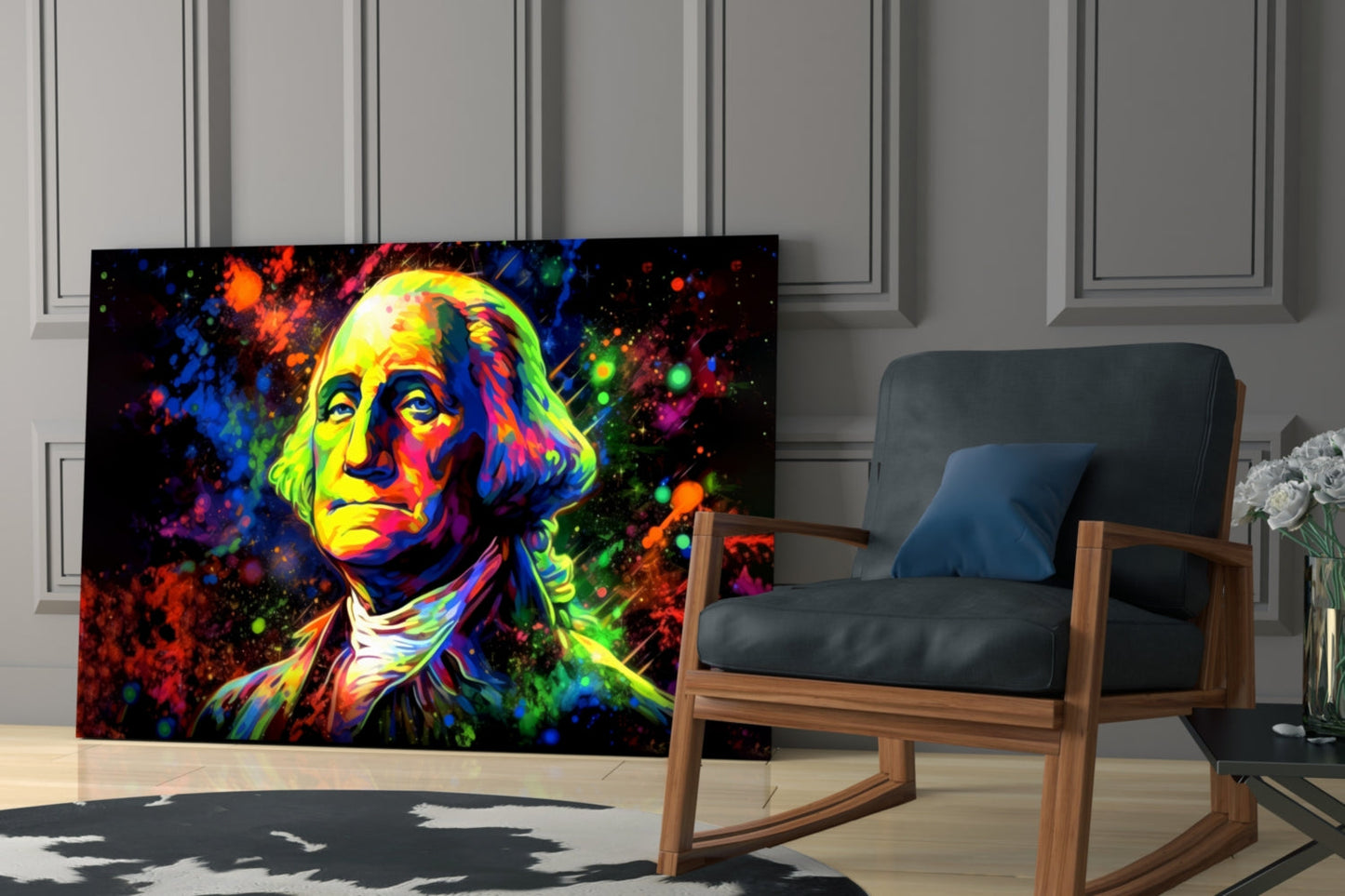 Benjamin Franklin Neon Pop Glass Wall Art