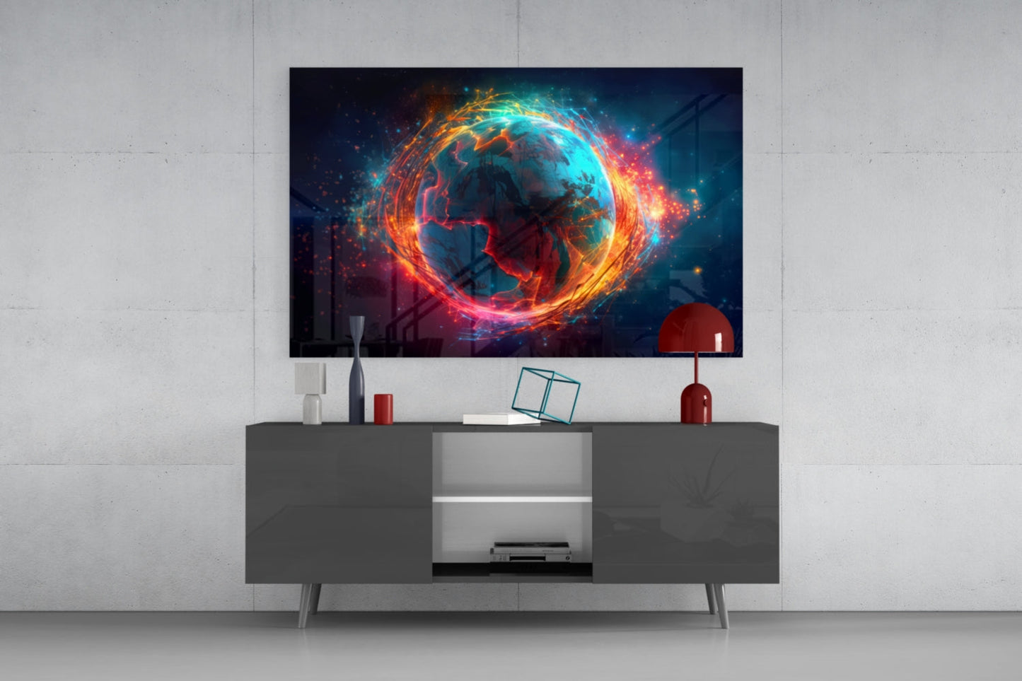 Cyan Ember World Glass Wall Art