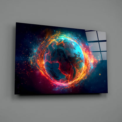 Cyan Ember World Glass Wall Art