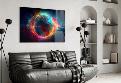 Cyan Ember World Glass Wall Art