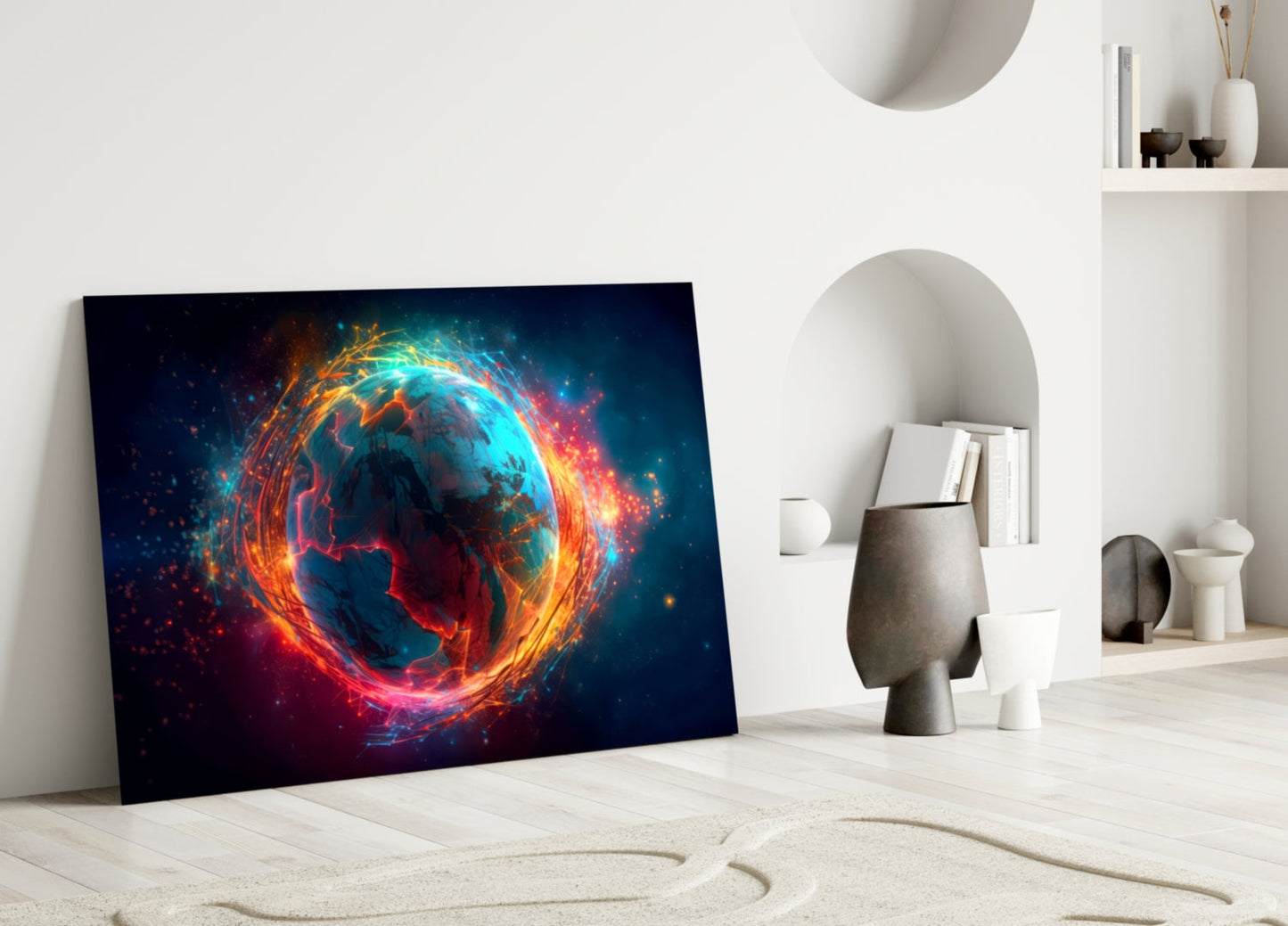 Cyan Ember World Glass Wall Art