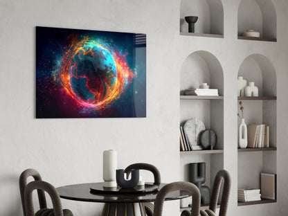 Cyan Ember World Glass Wall Art