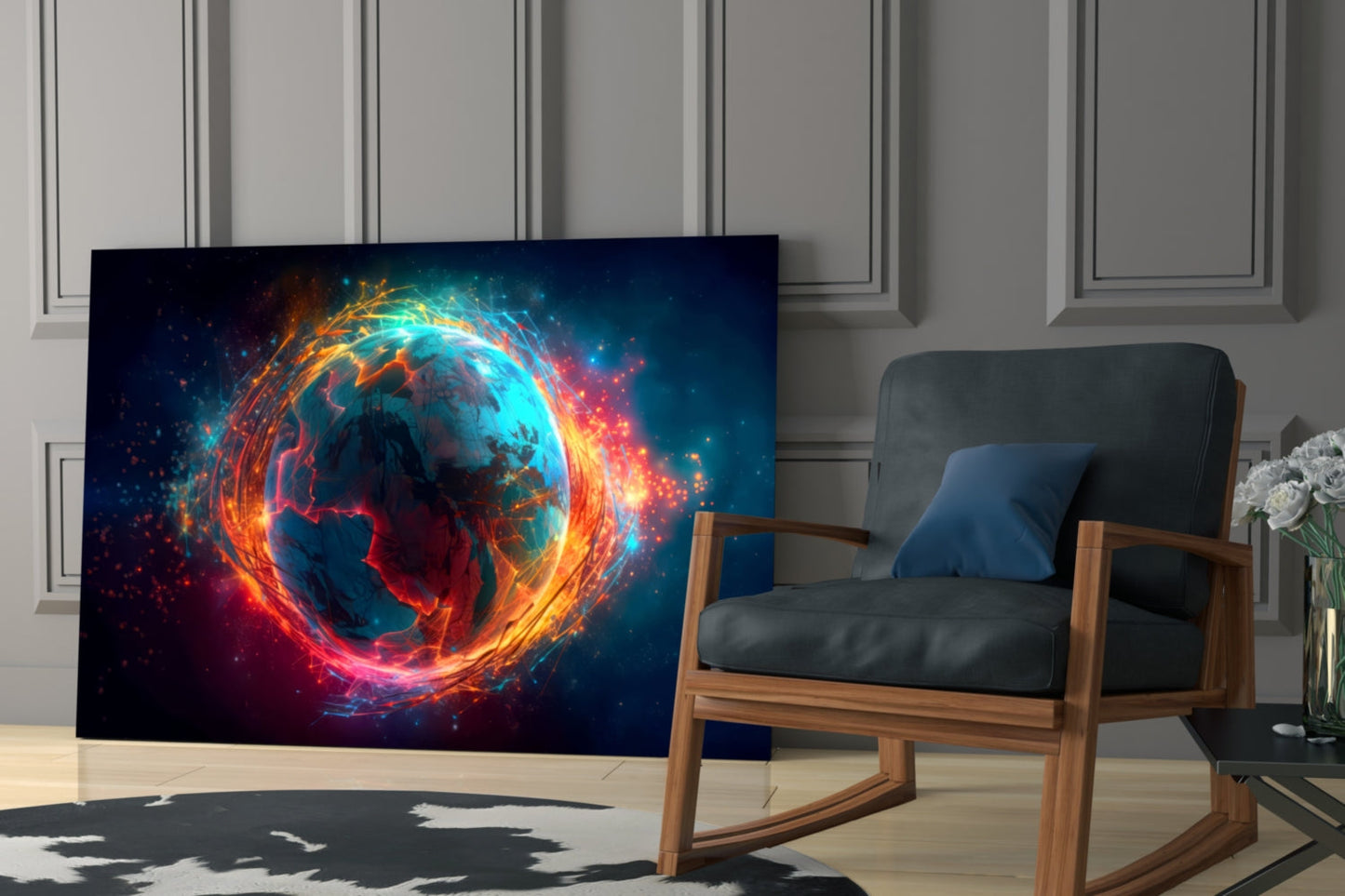 Cyan Ember World Glass Wall Art