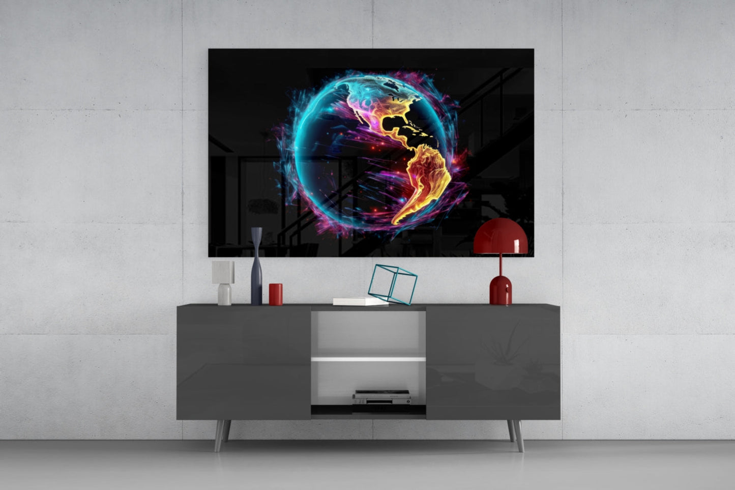 Amber Magenta World Glass Wall Art