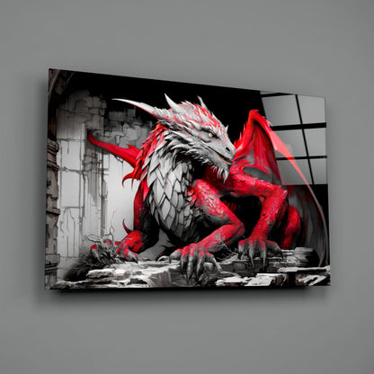 Crimson Winged Dragon Glass Wall Art